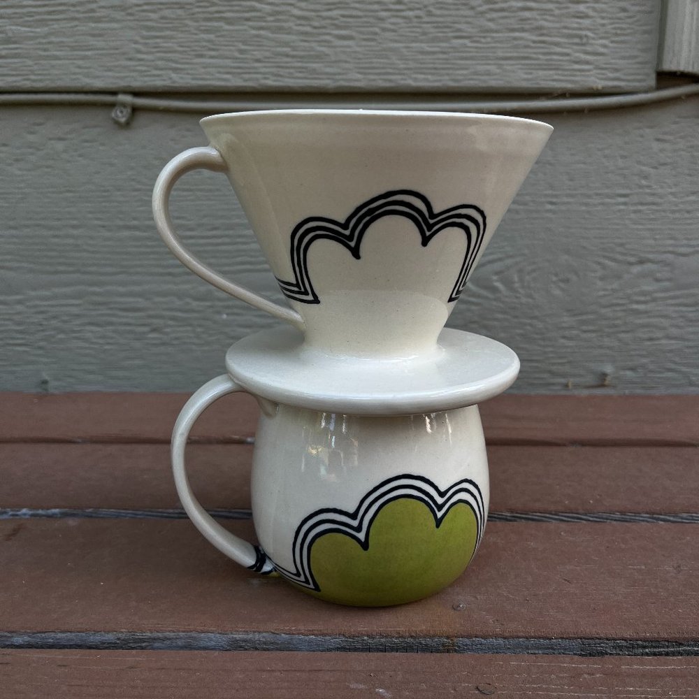 Handmade Coffee Pour-over Set! "Green Cloud" - Like New